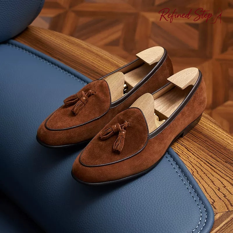 Men Shoes Kinds - Italian kinds Cow Suede Men's Tassel