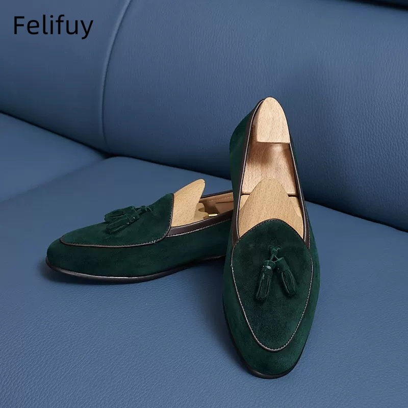 Men Shoes Kinds - Italian kinds Cow Suede Men's Tassel