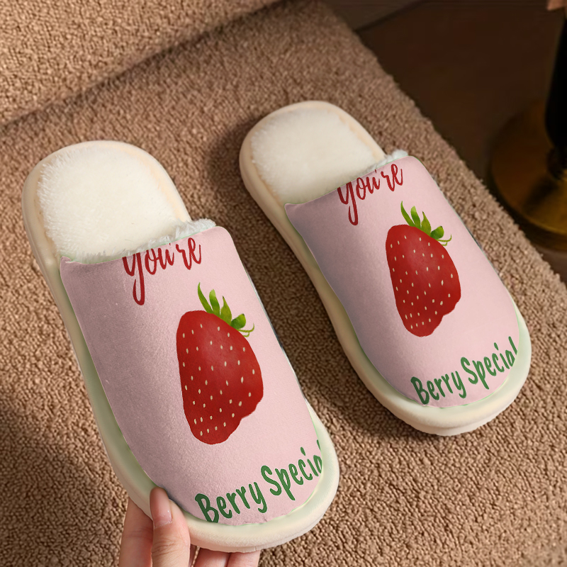 Men Shoes Quotes - Strawberry Quote Luxury Plush Slippers Men