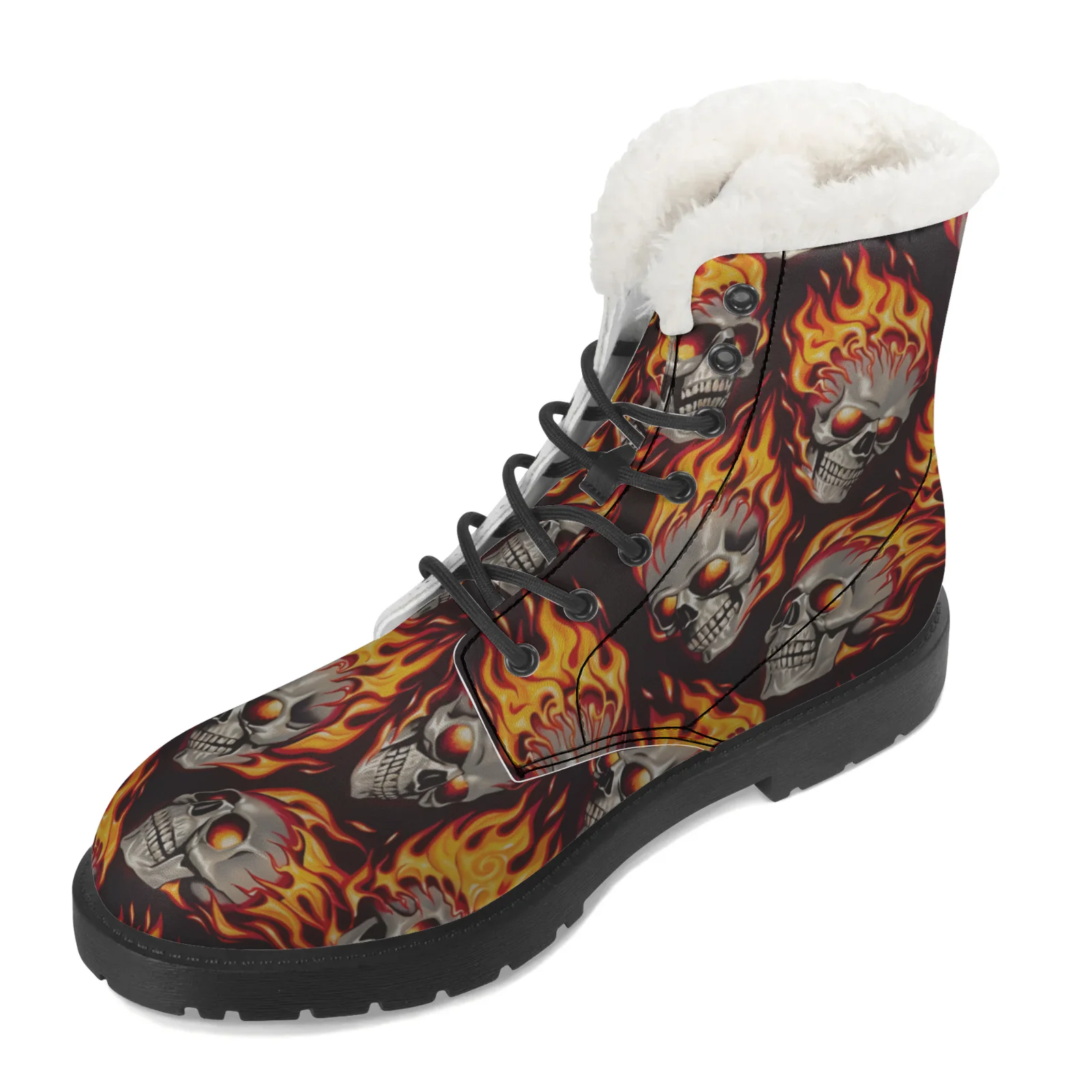 Fire Skull Patterns Snow Boots - Men Shoes Eu To Us 评论和价格