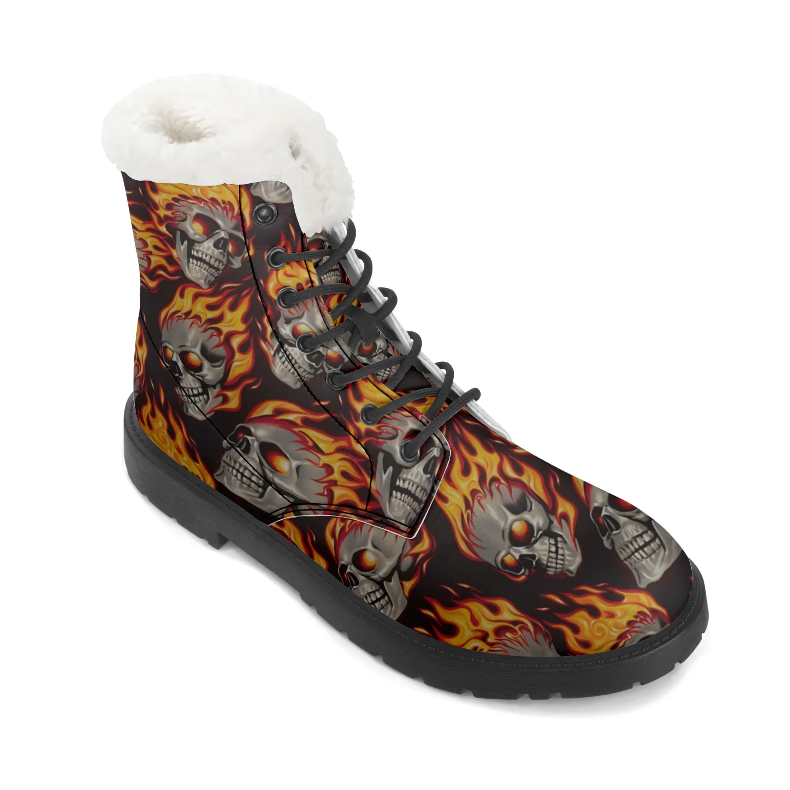 Fire Skull Patterns Snow Boots - Men Shoes Eu To Us 评论和价格
